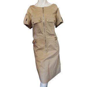 Kenneth Cole Aviator Dress Sz 8 Cream with Zipper &  Pockets Fitted Knee High St